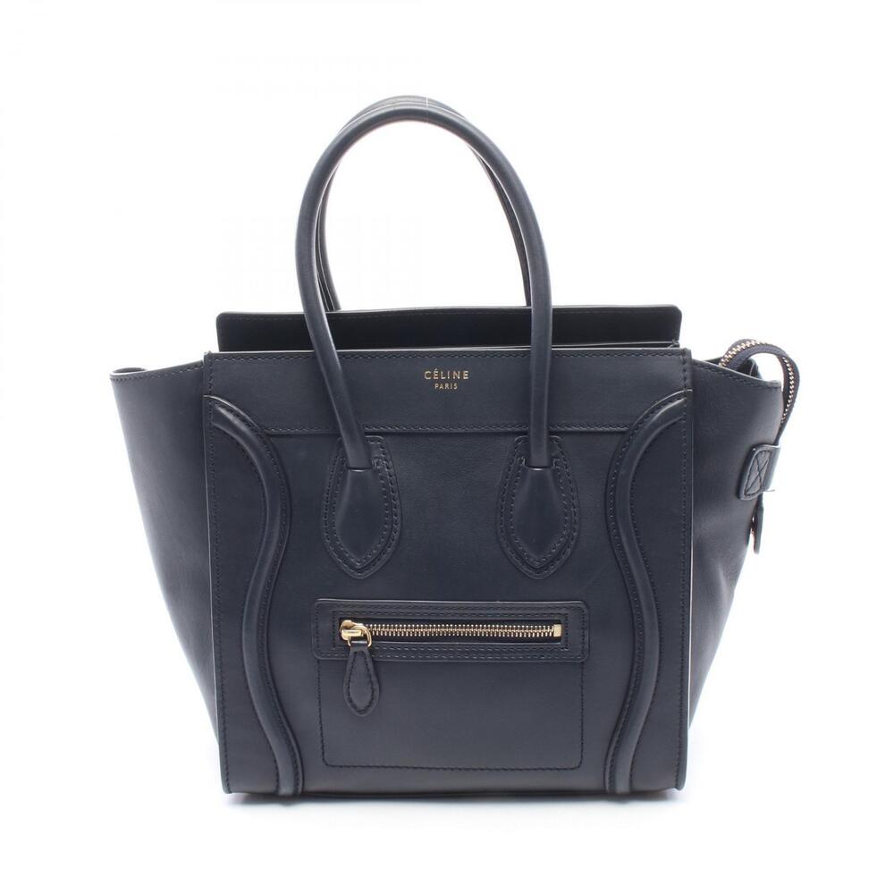 Celine Luggage Shopper Tote Bag Leather Navy Blue